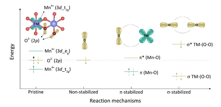 ▲ 3가지 산소 안정화 메커니즘에 대한 모식도 [비안정화, π(파이)-안정화, σ(시그마)-안정화)]