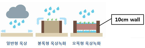 일반형 옥상과 볼록형 옥상녹화, 오목형 옥상녹화의 비교