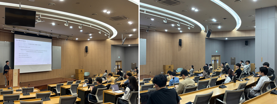 자신의 연구 여정을 소개하는 이재성 박사(좌) / ‘문과생이었지만 공학을 합니다’ 현장(우)